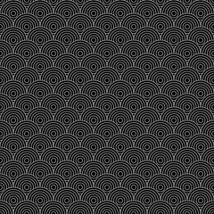 Japan traditional ethnic embroidery ornament with repeated scallops. Fish scale. Repeat scallop background. Seamless surface pattern design with scales. Ancient japanese sashiko uroko motif. Squama. © funkyplayer