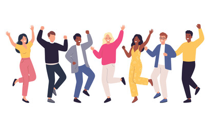 Obraz premium Diverse group of happy young people dancing and celebrating success for community and friendship concepts