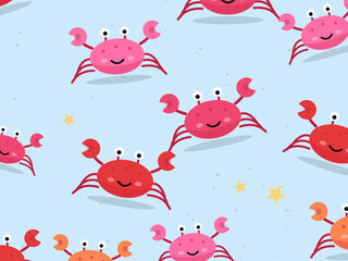 Fototapeta premium Cartoon Crabs with Pincers Kids Beach Pattern