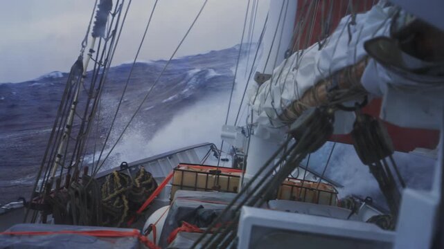 Sailing vessel battling heavy seas
