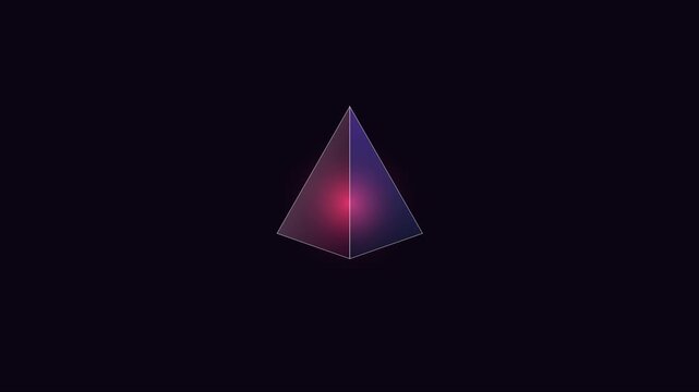 Glowing neon pyramid abstract 3 d shape with pulsing light effect on dark animation 4k background