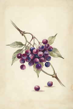 Cluster of ripe berries on green branch