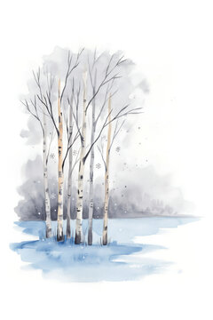 Birch trees standing in icy blue water