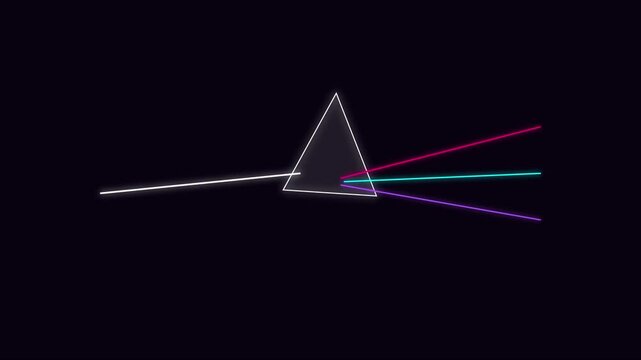 Light refraction through glass prism animation: neon spectrum dispersion effect 4k