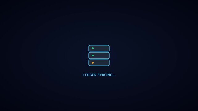 Ledger syncing cryptocurrency blockchain network animation with digital data loading progress bar 4k