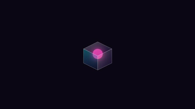 Minimalist 3 d cube with glowing pink sphere animation: modern abstract motion 4k background, for technology and, digital projects