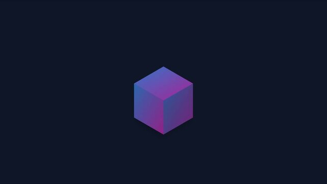 Minimalist 3 d gradient cube rotating animation on dark 4k background, for modern tech, branding and motion