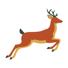 Fototapeta premium Minimalist silhouette of a graceful doe leaping in a flat color block design on a white background, wildlife and nature concept