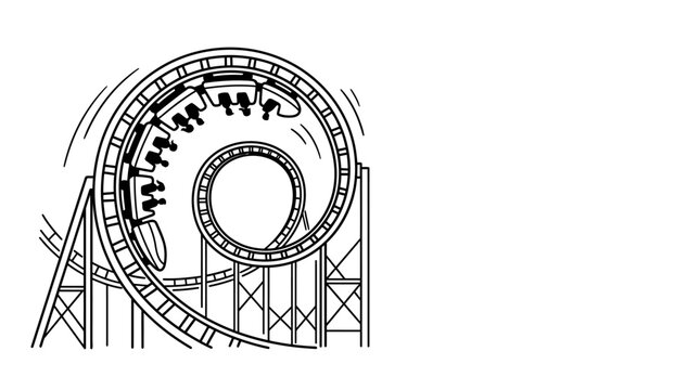 Black and white line art illustration of a rollercoaster loop