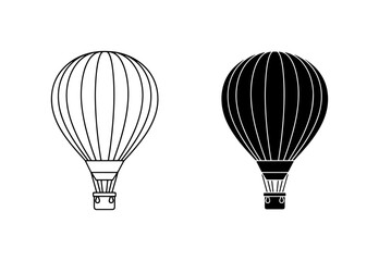 Hot Air Balloon Icons: Outline and Silhouette Vector Graphics for Travel and Adventure Themes © Rasel