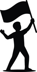 Silhouette vector child person boy holding waving flag in celebratory pose design