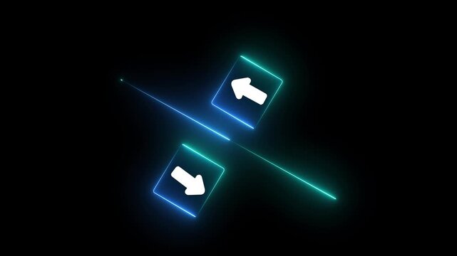 Arrow icons in contrast on Glowing neon moving towards opposite directions. Competition, diversity, opposition or confrontation concept. Motion graphics of Arrow icons concept.