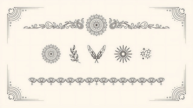 Bohemian decorative with mandala and floral borders isolated on a transparent background