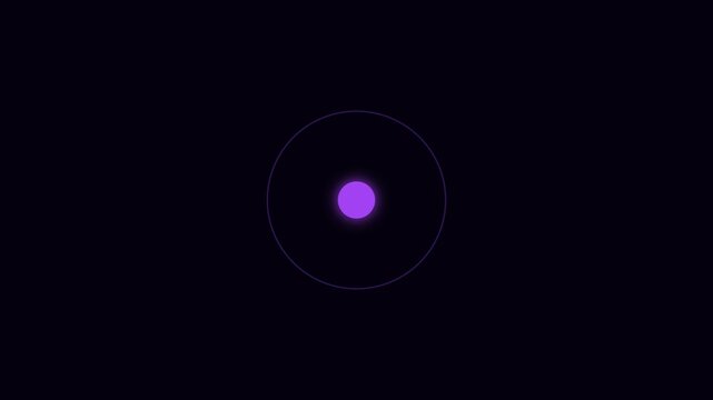 Minimalist atomic orbit animation with glowing particles and orbital path on dark 4k background physics