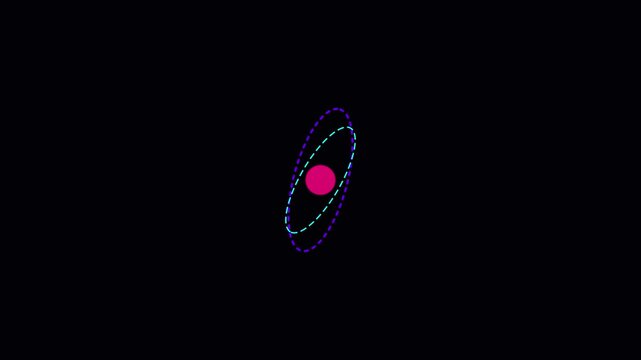 Minimalist atom model animation with rotating orbits for science and technology concepts 4k physics chemistry