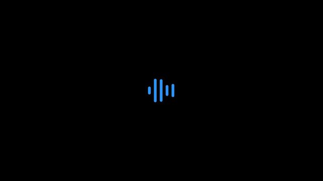 Minimalist blue audio waveform loading animation on 4k black background, sound visualization