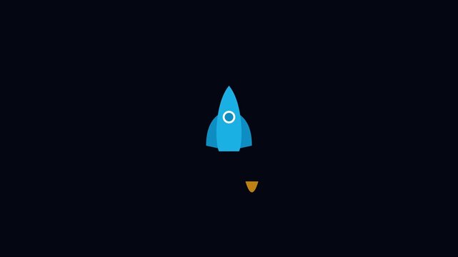 Minimalist blue rocket launch animation on dark 4k background, for tech and, business concepts, space startup