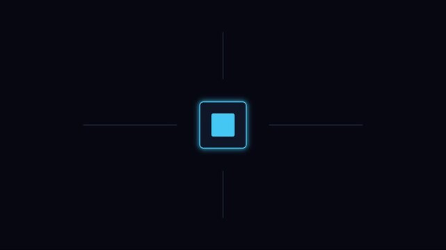Minimalist blue square interface with digital crosshair targeting animation 4k