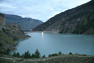 Fototapeta premium Hydroelectric power station reservoir. Dagestan, Russia