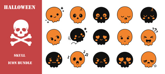 Obraz premium Set of cute cartoon skull icons for halloween party design and decoration