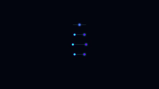 Minimalist digital loading bar animation with glowing neon dots and progress lines 4k
