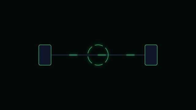 Minimalist digital loading bar with glowing green circular progress indicator and geometric ui on animation 4k black background