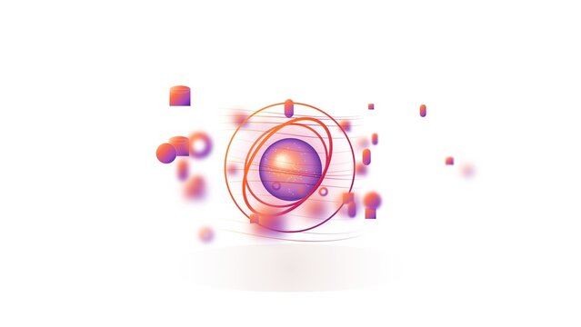 Sleek Digital Twin Model Core Unit Asset with Floating Unbranded Geometric Objects Sculpted Anodized Aluminum Warm Sunset Caustic Light