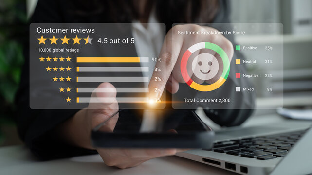 Examine customer feedback with visual ratings and sentiment breakdown, showcasing the importance of online reviews in a modern business environment. Gantry