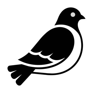 Minimalist geometric pigeon bird in black and white monochromatic flat design, clean shapes isolated on white, modern graphic icon concept