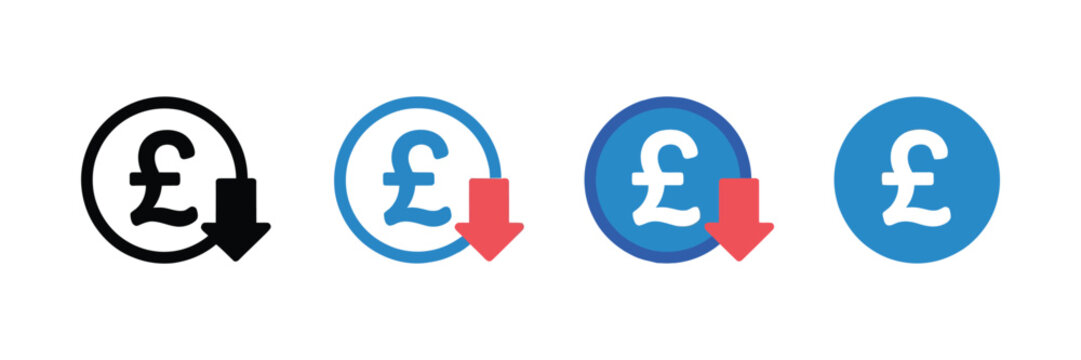 Pound Reduction Symbol And Cost Decrease Icon Featuring Debt Reduction, Business Savings, Financial Optimization, Expense Cutting Budget Management, Price Drop Indicator, And Clean Vector Illustration
