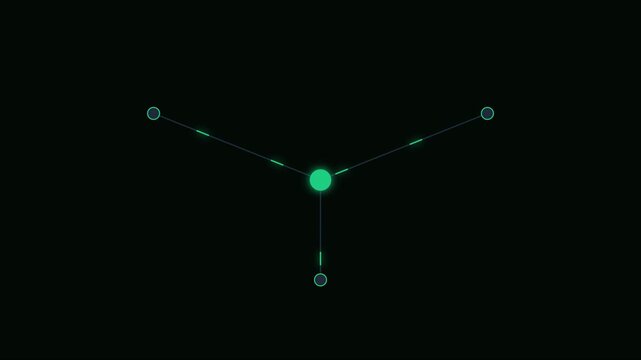 Minimalist digital network connection hud with glowing green nodes and data lines animation 4k interface