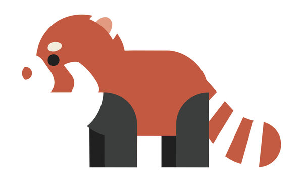 Minimalist icon of a curious red panda in profile with bold flat shapes and a limited color palette on a solid white background nature wildlife concept