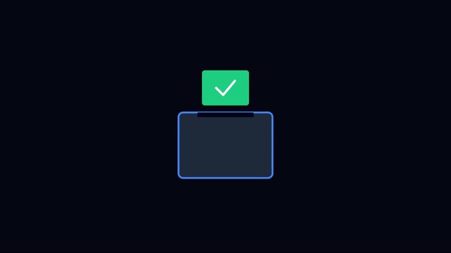 Minimalist digital tablet interface animation with glowing blue border on dark 4k background