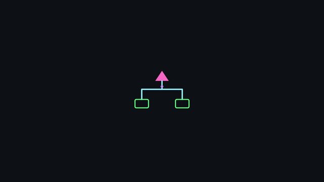 Minimalist flowchart animation with pulsing nodes and connecting lines for business process and data hierarchy visualization 4k