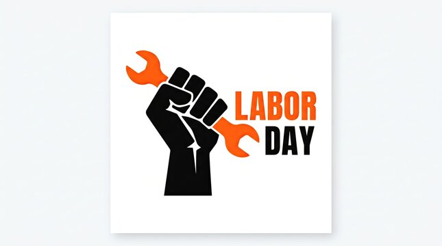 Graphic illustration of a raised fist holding a wrench celebrating the spirit of american labor day holiday