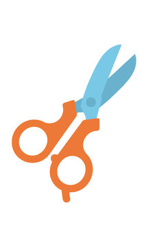 Pet grooming nail scissors with ergonomic orange handles and light blue blades isolated on a white background for a pet care concept