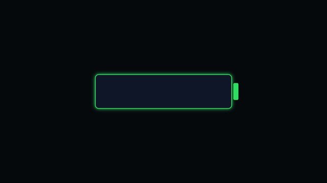 Minimalist green battery charging animation on 4k black background, for ui and, tech concepts interface