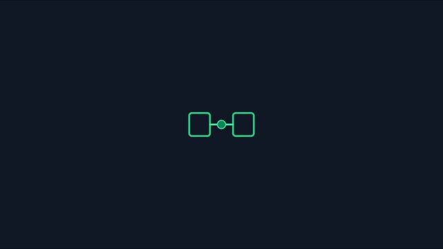 Minimalist green loading animation with connecting squares on dark 4k background