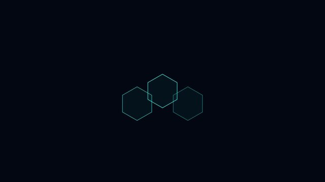 Minimalist hexagon geometric animation loop with glowing cyan lines on dark 4k background, motion abstract