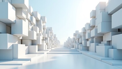 Fototapeta premium Abstract 3d cubes hallway with blue and green light perspective