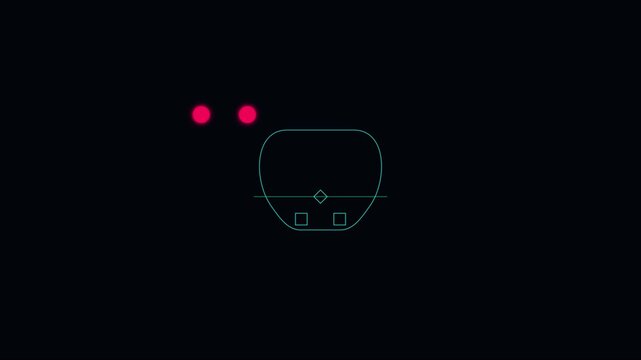 Minimalist hud interface animation with abstract geometric shapes and pulsing red dots on 4k black background