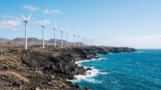 Wind Turbines on Coastal Cliffs Renewable Energy