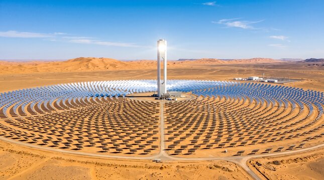 Concentrated Solar Power Plant in Desert Landscape