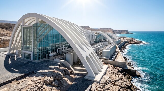Modern Desalination Plant on Coastal Rocky Cliffs