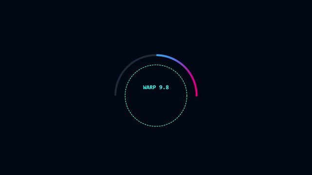 Futuristic warp 9.8 circular hud interface animation with neon digital data loading progress bar 4k