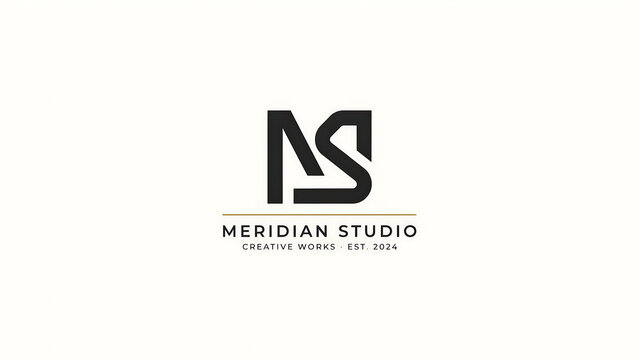 Black meridian studio with monogram letters m and s isolated on a transparent background