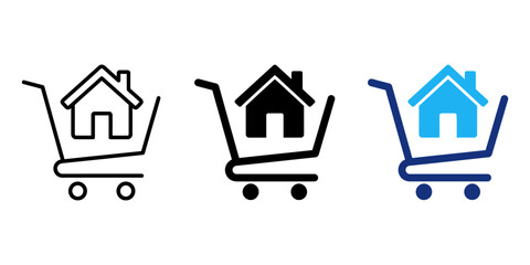 Set of shopping cart icons with house symbol, real estate purchase concept, vector illustration © Marjahan