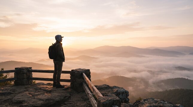 Silhueta elegante observando nascer do sol em paisagem tranquila simbolizando equil&iacute;brio emocional, autoconhecimento e sa&uacute;de mental para campanhas inspiradoras do Dia Nacional do Psic&oacute;logo