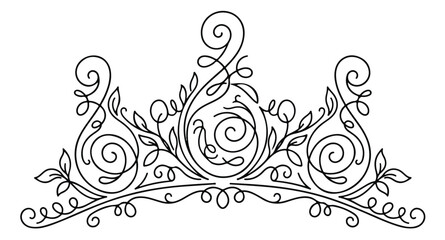Vintage floral crown vector illustration, elegant tiara with swirl filigree and leaf motifs, ornate black line art headpiece for wedding invitations © amna