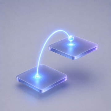 Glowing Quantum Leap Between Two Futuristic Platforms